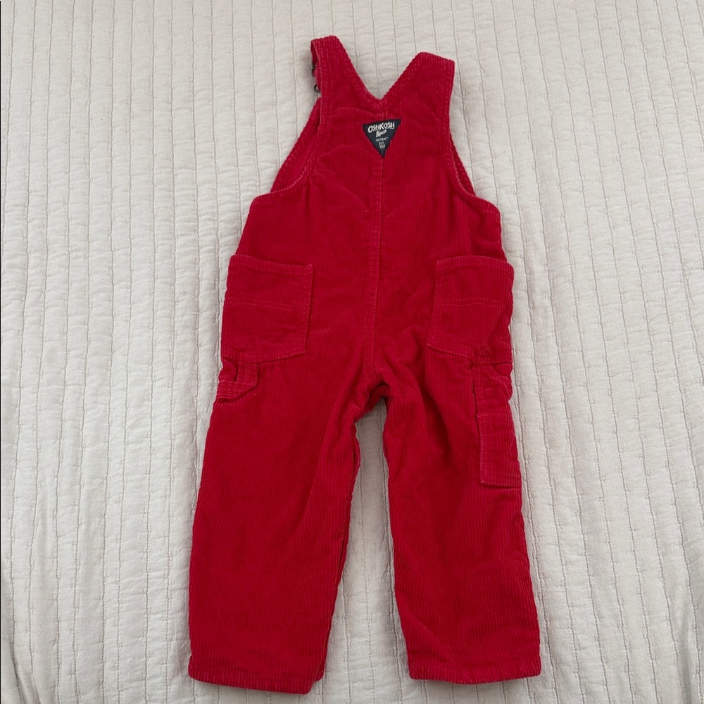 Red Corduroy Kids Overalls - Picture 4 of 5